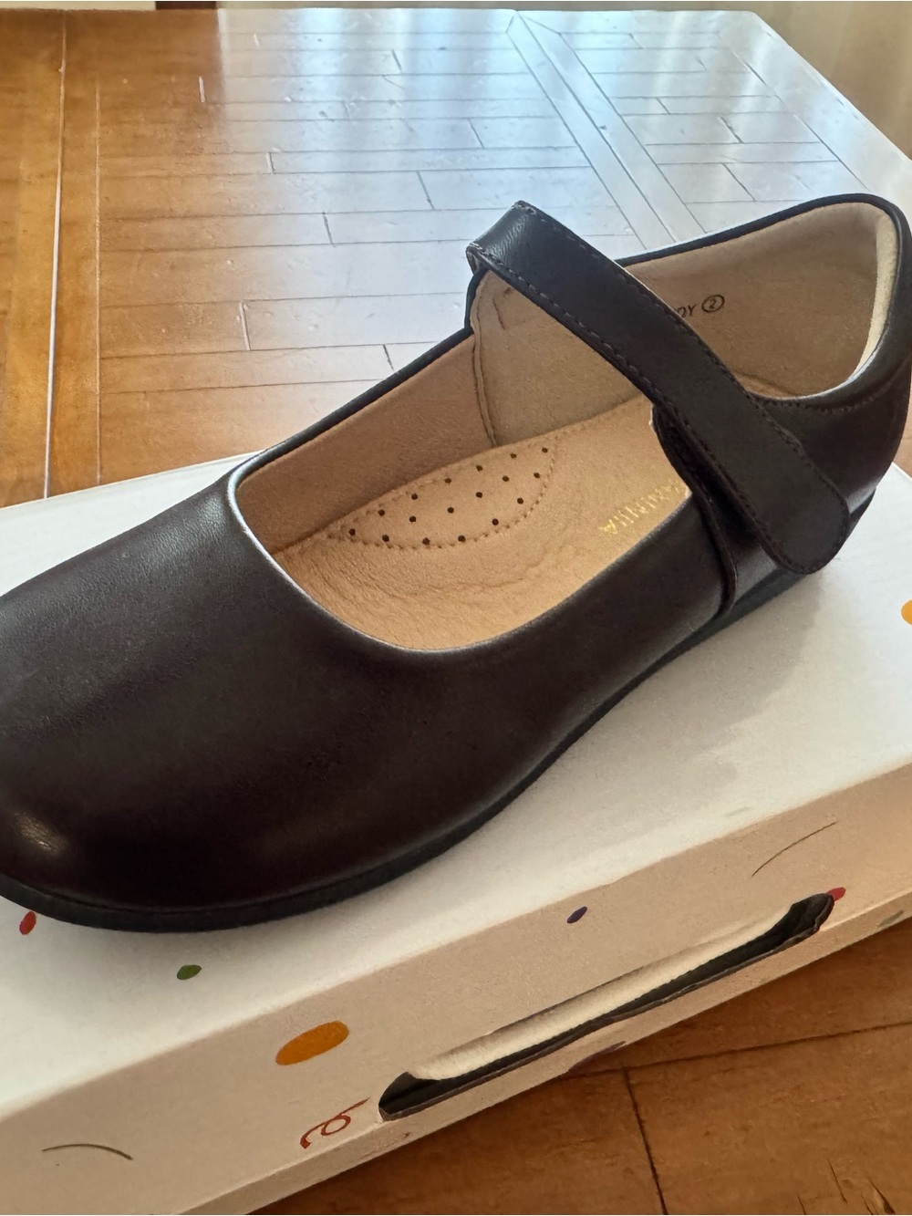 Girls Brown Mary Jane Dress Shoe with Hook-and-Loop Strap